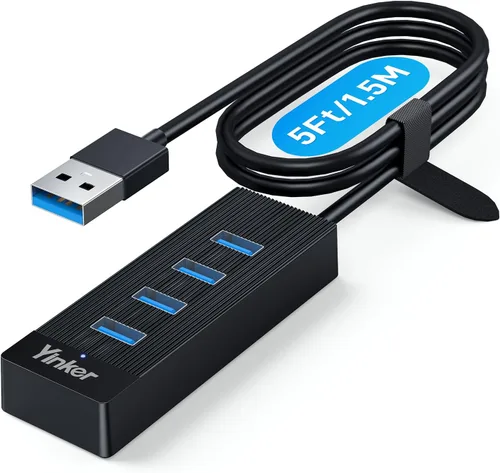 Vista 7 de Hub USB 4 puertos, múltiples concentradores USB 3.0, divisor USB-A para laptop con puerto de alimentación tipo C, extensor para un puerto portátil