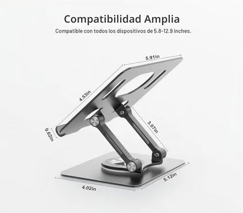 Vista 6 de Orlian Soporte para tablet con base giratoria de 360°, soporte ajustable de aluminio para tableta de doble varilla para escritorio, compatible