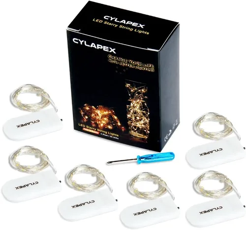 Vista 9 de Tira de luces led rutilantes con 20 luces de hadas led micro Cylapex, en cable de cobre revestido de plata de 3.3 pies, funciona con dos