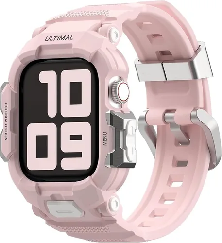 Vista 16 de ULTIMAL Correa resistente compatible con Apple Watch Band de 1.614 pulgadas, 1.575 pulgadas, SE3 SE2 SE Series 9/8/7/6/5/4 con funda, correa a