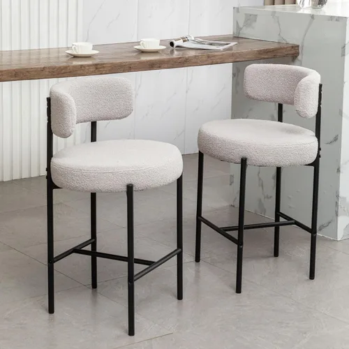 Vista 26 de Canxkun Taburetes de Bar Boucle Juego de 2, 24" Taburetes de Mostrador Modernos con Respaldos, Taburetes de Bar Tapizados para Isla de Cocina, Bar