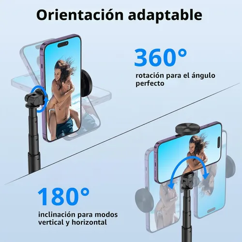 Vista 2 de ATUMTEK Trípode para selfie stick de 51 pulgadas, soporte extensible todo en uno con control remoto Bluetooth, rotación de 360° para iPhone y Negro