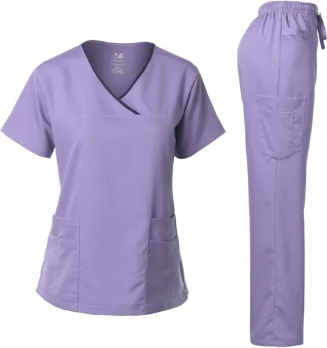 Vista 14 de Dagacci Medical Uniform® Conjunto de ropa quirúrgica para mujer – Conjunto de camisa y pantalones de contraste elástico natural para mujer – 9 Egg