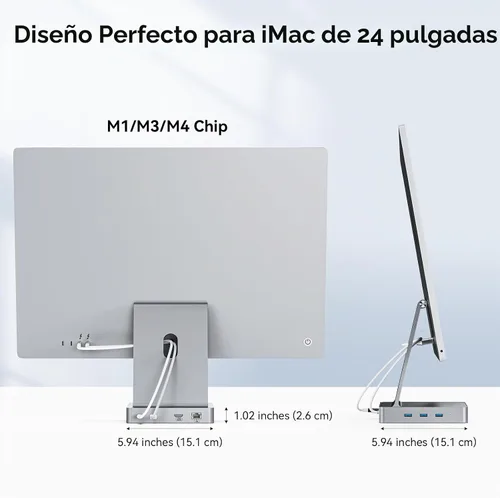 Vista 8 de AGEEN Concentrador USB-C de 14 puertos y 10 Gbps para iMac de 24 pulgadas