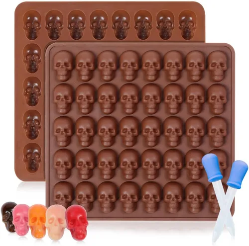 Vista 23 de Molde de silicona de calavera, moldes de silicona para Halloween, moldes para gomitas, paquete de 2 moldes de chocolate de Halloween, mini moldes