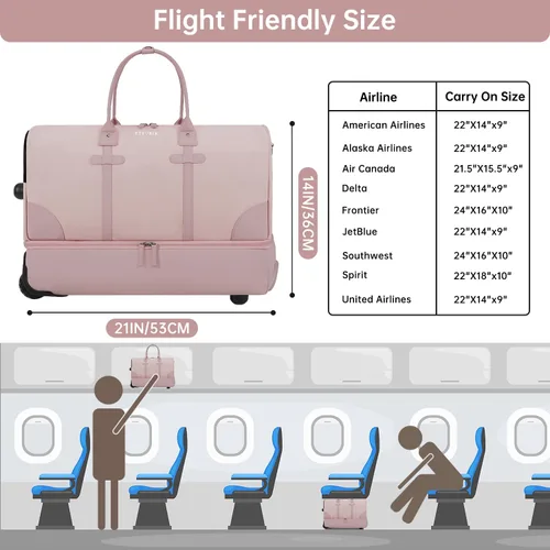 Vista 2 de ETRONIK Bolsa de lona con ruedas para mujer, Rosado, Bolsa de lona con ruedas