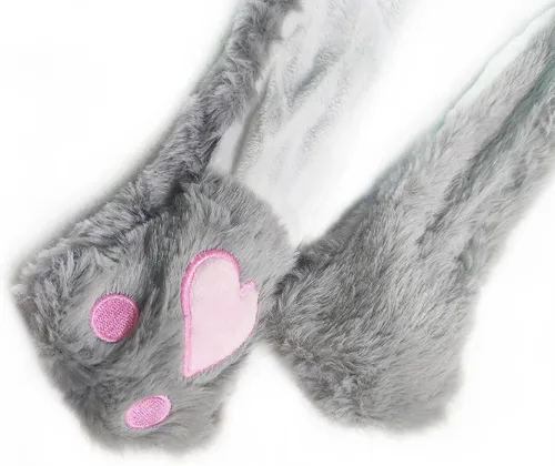 Vista 7 de Topwon - Gorro de conejo de peluche con orejas de conejo que aparecen cuando se presionan las patas, color gris
