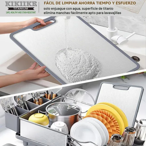 Vista 4 de Tabla de Cortar de Titanio de Doble Cara con Borde de Silicona Antideslizante Tablas de Cortar de Titanio Puro para Cocina - Tabla de Cortar