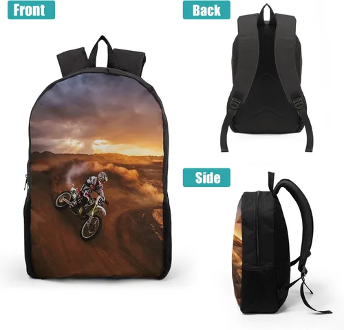Vista 3 de Giwawa Mochilas escolares geniales para adolescentes y niños, juego de bolsas escolares, bolsa de almuerzo, estuche para lápices, Motocicleta