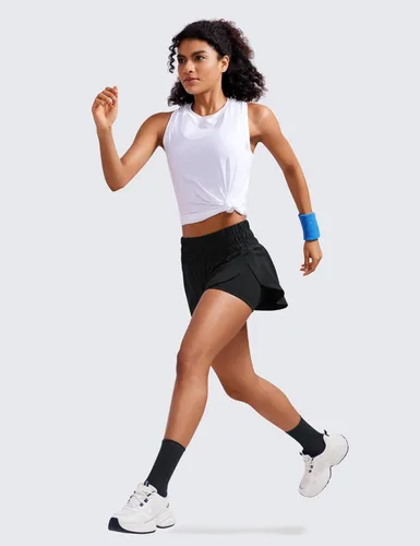 Vista 3 de CRZ YOGA - Pantalones cortos de correr 2 en 1 divididos para mujer de 3 pulgadas - Pantalones cortos de entrenamiento atlético de cintura alta