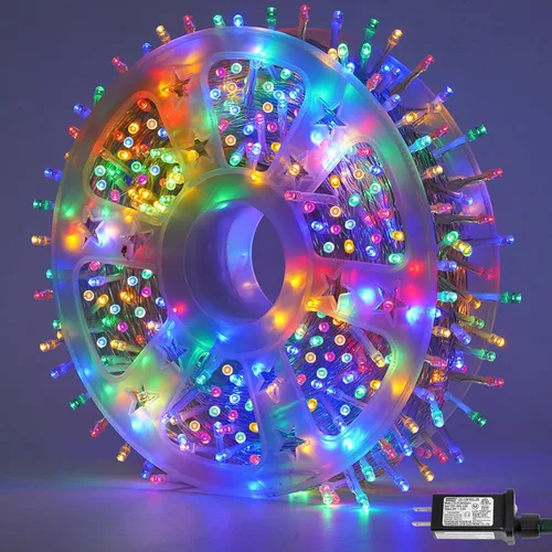 Vista 16 de Guirnalda de 1000 luces LED azules, luces de Navidad de 328 pies para exteriores, impermeables, con enchufe, alambre transparente, luces de árbol