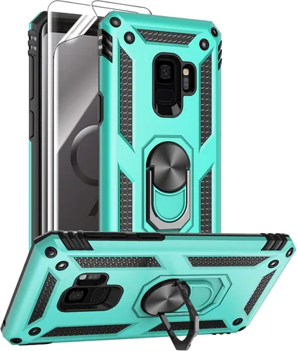Vista 12 de Androgate Funda para Samsung Galaxy S9 con Protectores de Pantalla HD, Soporte Kickstand con Anillo de Metal de Grado Militar Probado Resistente a