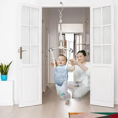 Vista 2 de Juego de puentes de puerta y gorilas para bebé, con abrazadera de puerta, correa ajustable para niños pequeños de 6 a 24 meses, certificado CPC y CE