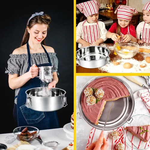 Vista 8 de Paquete de 3 moldes de flan con tapa, sartén de acero inoxidable de 1.5 cuartos de galón, compatible con olla de 6 cuartos de galón, recipiente