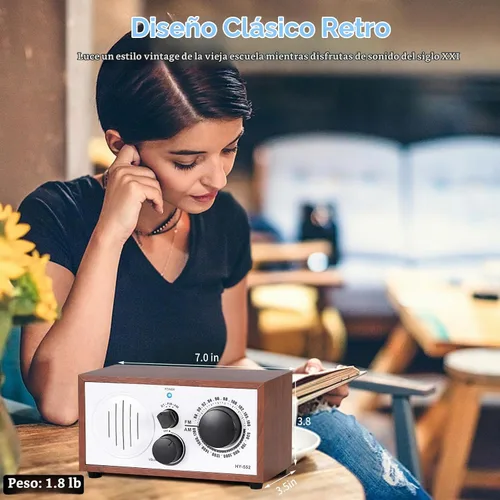 Vista 5 de Altavoz Bluetooth AM FM de madera vintage con enchufe de pared, diseño elegante y retro, altavoz Bluetooth con entrada auxiliar, conector