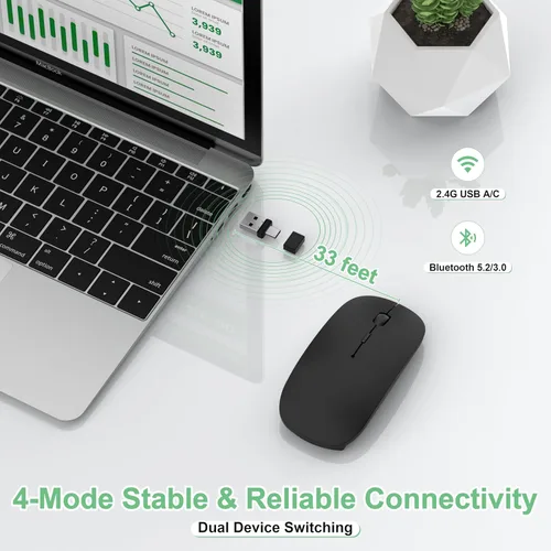Vista 3 de Gizdot-S1 - Mouse Bluetooth para laptop/MacBook Air/Pro y iPad, mouse inalámbrico recargable con tipo C, mouse delgado para iMac, 4 modos