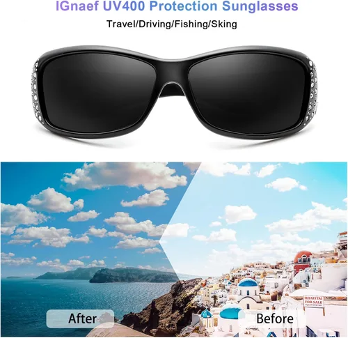 Vista 5 de Lentes de sol polarizados para mujer, con diamantes de imitación, protección UV400 para conducir, pescar, ir de compras