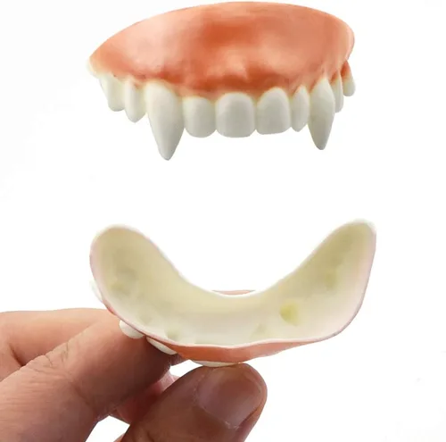 Vista 3 de Marrywindix 12 piezas de dientes retorcidos, dientes falsos feos de vampiro, dentadura de vampiro para Halloween, disfraces, fiestas, fotos