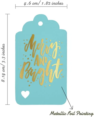 Vista 5 de Etiquetas colgantes con texto en inglés "Merry and Bright" (50 unidades)