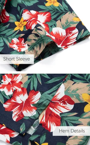 Vista 5 de Havana Breeze Camisa hawaiana 100% algodón de ajuste relajado para hombre, manga corta, estampada, verano y playa