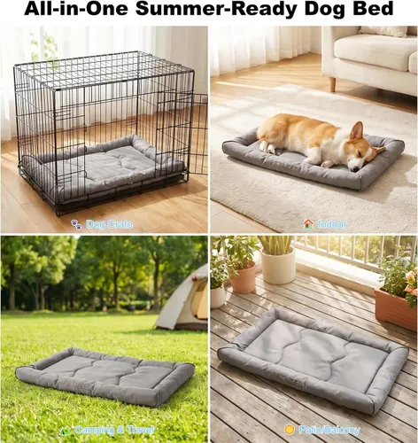 Vista 8 de Camas para perros resistentes al agua para cajas de metal, uso en interiores y exteriores, para perros de hasta 30 libras, tela Oxford 900D