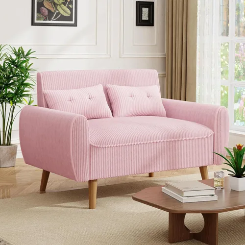 Vista 9 de JAMFLY Sofá biplaza pequeño de 47 pulgadas, sofá compacto de 2 asientos con patas cónicas, muebles tapizados gris claro, marco de madera maciza