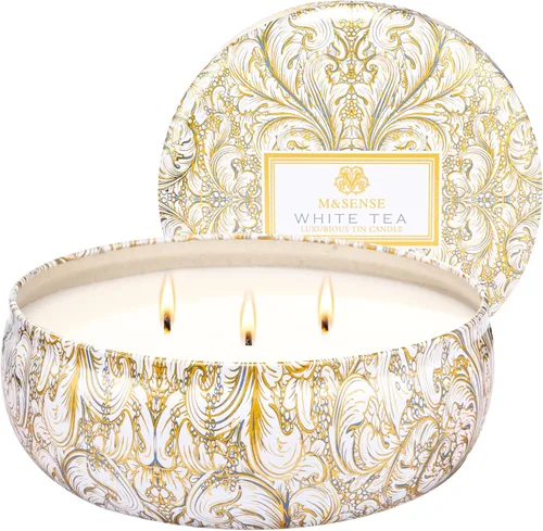 Vista 56 de M&SENSE Velas aromáticas de bayas cítricas, vela grande de lata de soja de 3 mechas, más de 40 horas de tiempo de combustión, cera vegana 100%