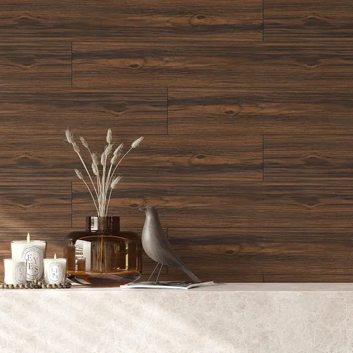 Vista 6 de VEELIKE Tablones de suelo de 6 x 36 pulgadas, vinilo impermeable de madera marrón oscuro, autoadhesivo, extraíble para baño, dormitorio, cocina