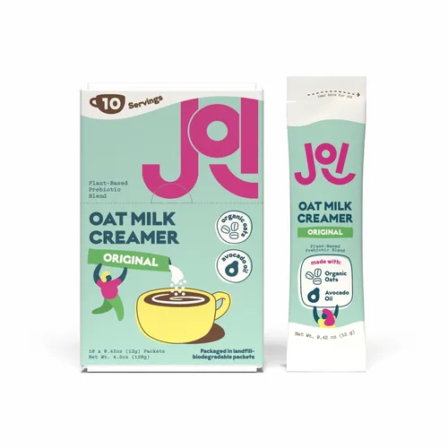 Vista 3 de Crema para café de leche de avena, endulzada en caja de 10 unidades de JOI - Superalimento, vegana, sin lácteos, a base de plantas, kosher, de larga