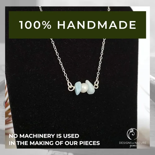 Vista 4 de Collar con dije de cristal de perla y piedra natal para mujer - Plata de ley
