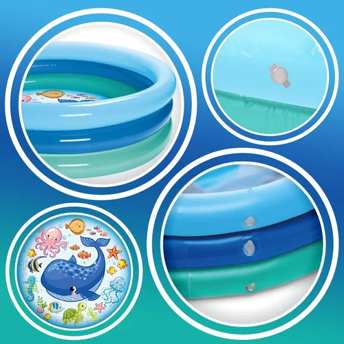 Vista 4 de Piscina inflable de 3 anillos – Flotadores de piscina para niños de 51 pulgadas con diseño de acuario – Piscina redonda para niños de 3 anillos