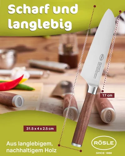 Vista 8 de Rösle Colección de cuchillos Masterclass, cuchillo Santoku, hoja de 8.6 pulgadas