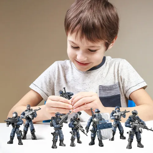Vista 5 de MEIEST SWAT - Juego de 8 figuras de acción de policía urbana con múltiples accesorios de armas militares, juego de recuerdos de fiesta para niños