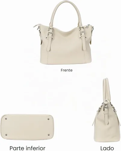 Vista 7 de HESHE - Carteras y bolsos de cuero genuino para mujer, bolso de mano, bolso de hombro, bolso de asa superior, bolso cruzado, bolso tipo morral Beige