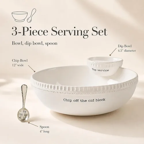 Vista 9 de Mud Pie con cuentas apiladas Chip y Dip Bowl