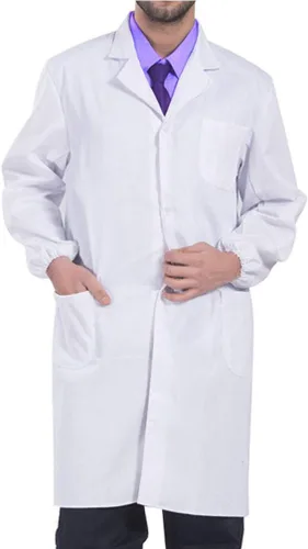 Vista 4 de Abrigo de laboratorio de consulta para hombre, abrigo de disfraz de científica para mujer, manga larga de 39 pulgadas, color blanco