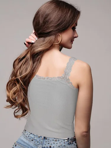 Vista 5 de Sintege Camiseta sin mangas de encaje para mujer, 3 piezas, camisola de encaje, sin mangas, con ribete de encaje, Y2K