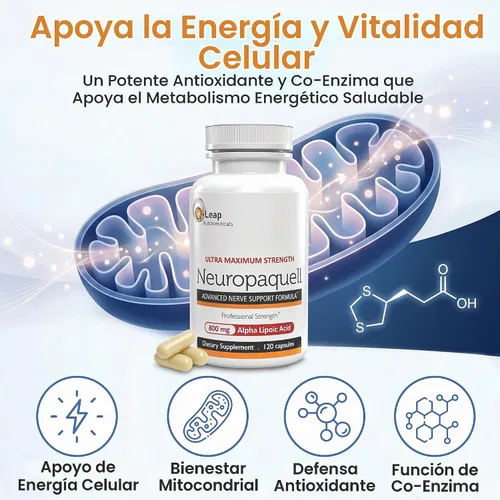 Vista 5 de Alivio del dolor de neuropatía, refuerzo clínico Fórmula avanzada de soporte a los nervios 120 cápsulas.