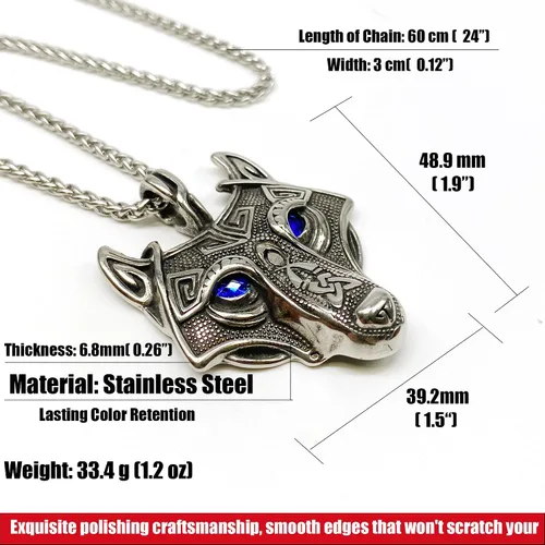 Vista 3 de Collar de talismán de lobo vikingo Fenrir cadena de acero inoxidable para hombre, joyería vintage para hombre, colgante de amuleto vikingo pagano