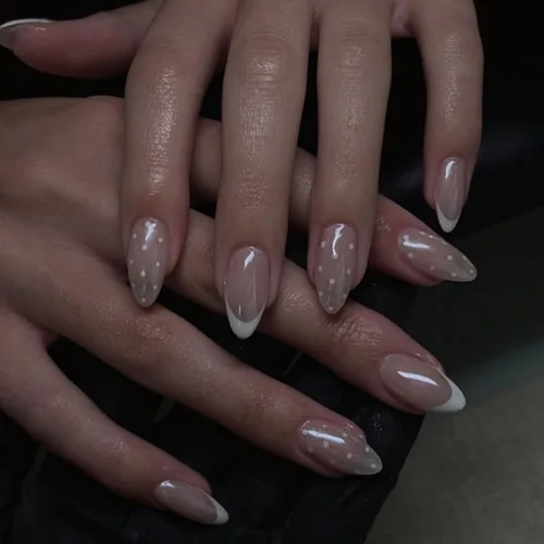 Vista 29 de Uñas postizas a presión de almendra marrón, medianas con diseños de leopardo y purpurina, uñas postizas en forma de almendra otoñal, uñas acrílicas