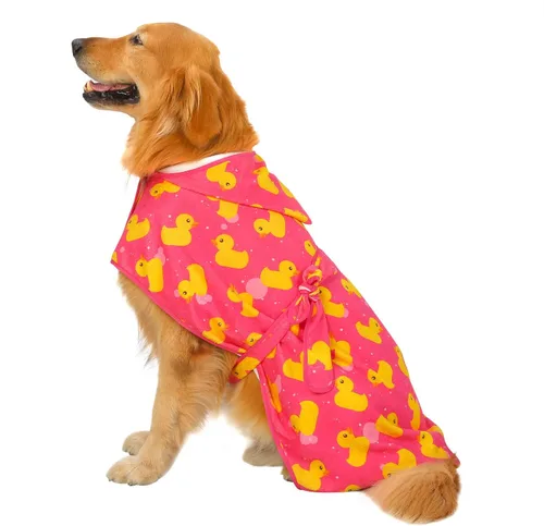 Vista 10 de HDE Bata de baño para perro, súper absorbente, de secado rápido, para cachorros, ajustable, con capucha, para perros tallas S-XXL con patos de goma