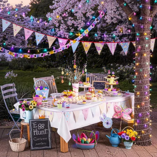 Vista 7 de JMEXSUSS 100 luces LED de Pascua de 33 pies, funciona con pilas, luces pastel para interiores y exteriores, luces coloridas para decoración de casa