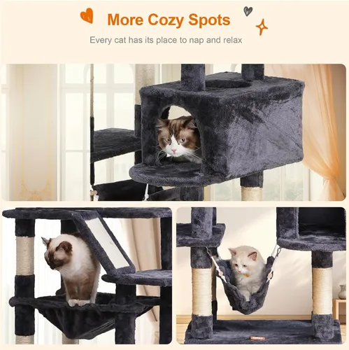 Vista 7 de Heybly Árbol para gatos, torre para gatos grandes de 73 pulgadas de alto, 20 libras, resistente para gatos de interior, condominio para gatos