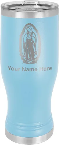 Vista 7 de LaserGram Taza Pilsner aislada al vacío de 14 onzas, Virgen de Guadalupe, grabado personalizado incluido (negro)
