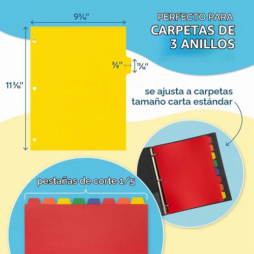 Vista 2 de Blue Summit Supplies Paquete de 24 separadores de plástico de 8 pestañas, separadores de plástico resistentes para carpetas de 3 anillos con 3