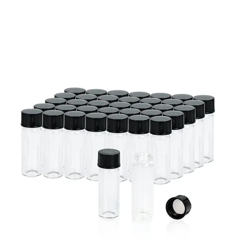 Vista 7 de Frascos de vidrio de muestra de 0.1 fl oz con tapas de rosca, botella vacía de almacenamiento de laboratorio, vidrio de borosilicato transparente