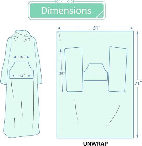 Vista 5 de Solaris Manta Vestible de Viaje con Mangas, 2 en 1, Manta de Almohada de Avión Plegable para Adultos, Mujeres y Hombres, Manta Corporal Suave