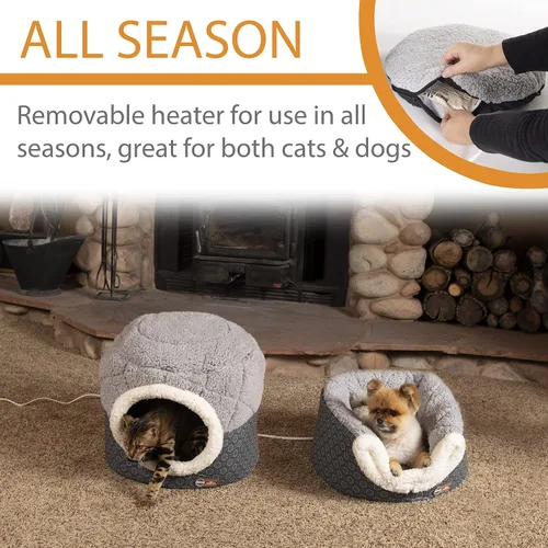 Vista 3 de K&H Pet Products Cama térmica para gatos grandes en interiores, tienda de campaña Thermo-Pet Nest 2 en 1 con calefacción para cueva y cama cálida