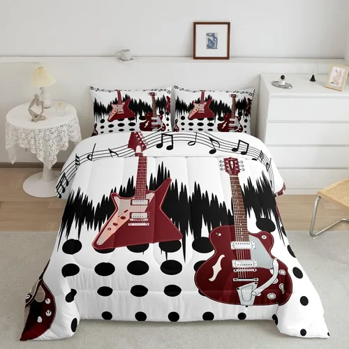 Vista 23 de Castle Fairy Juego de edredón de botas de vaquero, tamaño individual, juego de ropa de cama bohemio con guitarra musical para niños y niños