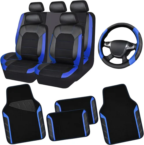 Vista 14 de CAR PASS Funda para volante de cuero y alfombrillas de coche impermeables, combo universal de microfibra para coche, diseño deportivo antideslizante